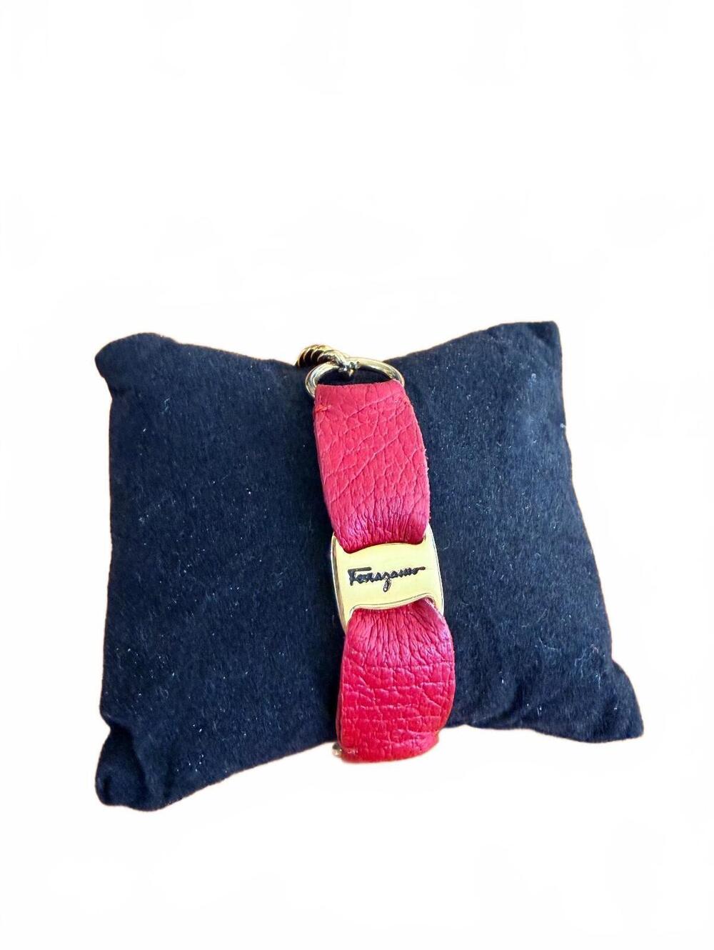 Salvatore Ferragamo Red Leather and Gold Chain Bracelet